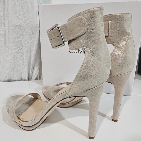 Calvin Klein Nude Heels Size 10 Adjustable Strap 4" Heel - Picture 3 of 5